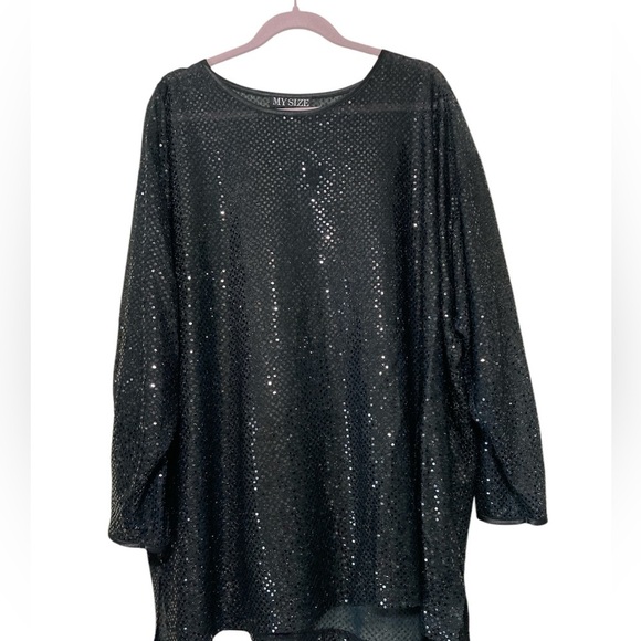 Oversized black bling see thru long sleeve top xl - Picture 1 of 8